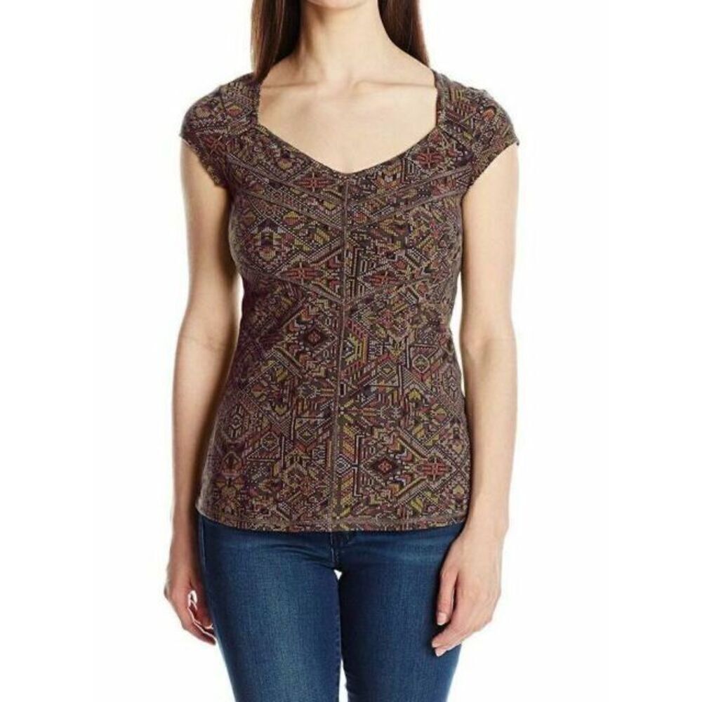 ✨PrAna Breathe Paisley Floral Button Down Brown Sz Large Tee✨